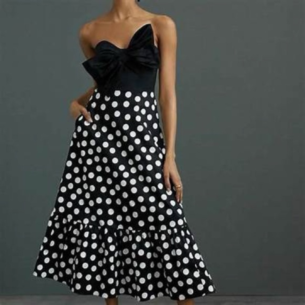 ANTHROPOLOGIE BY HUTCH BOW-TIE MAXI DRESS black white polka dot